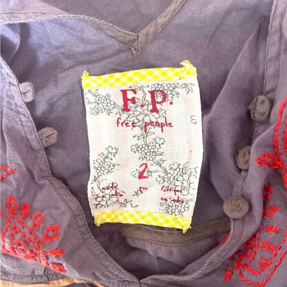 Free People Embroidered V-Neck Lavender Ruffle Trim Dress 2 - Picture 3 of 6